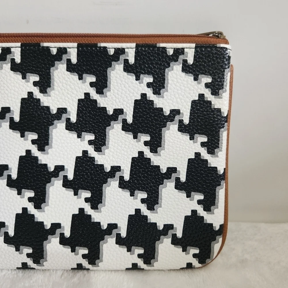 Thirty One Classic White Black Gray Houndstooth Pebble Pouch Bag Clutch NWT
